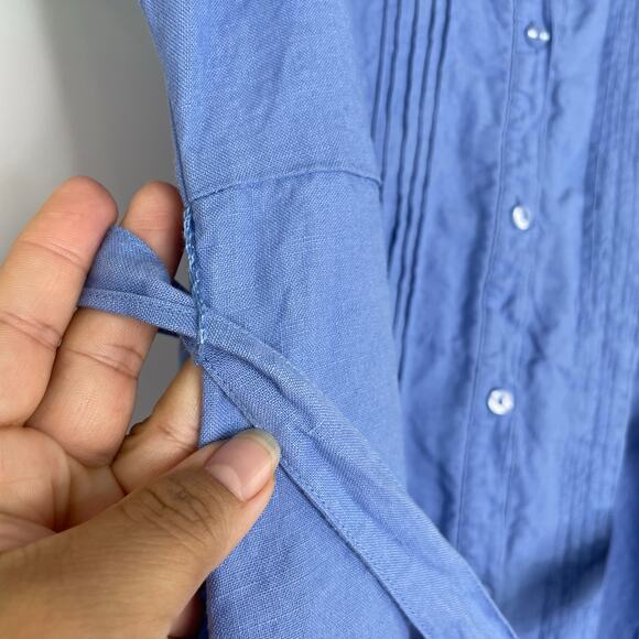 L.L. Bean blue button down dress 100% Linen Size 20 Petite - Picture 4 of 14
